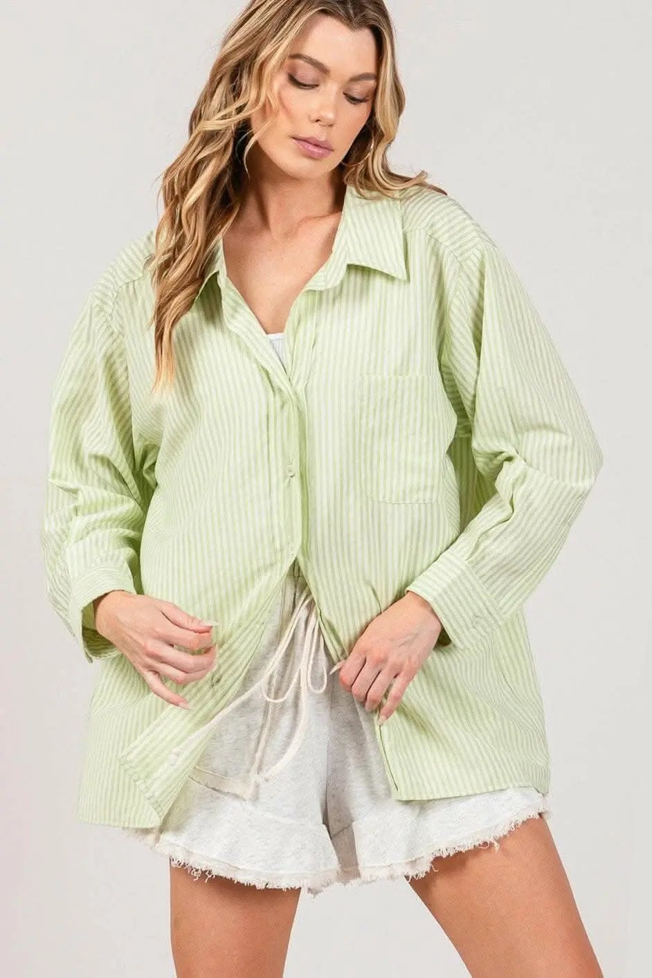 Trendsi Striped Dress Shirt Women's Office Button-Up Top Refined Fit