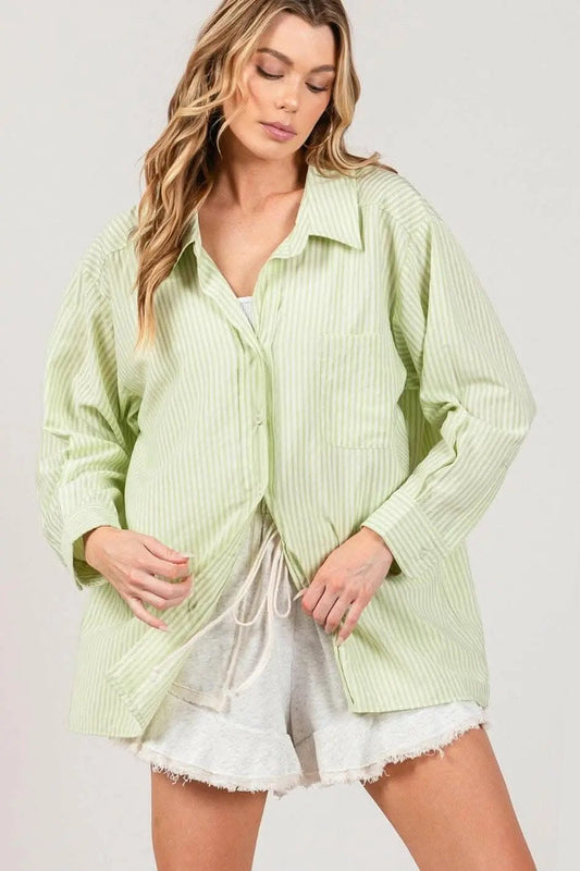 Trendsi Striped Dress Shirt Women's Office Button-Up Top Refined Fit