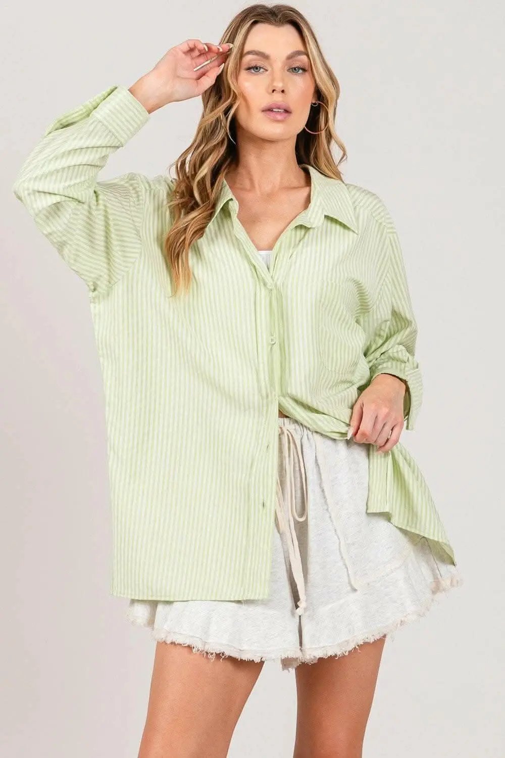 Trendsi Striped Dress Shirt Women's Office Button-Up Top Refined Fit