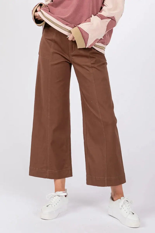 Trendsi SAGE+FIG Cropped Pants Women's Wide Leg Casual Bottoms Comfy Fit