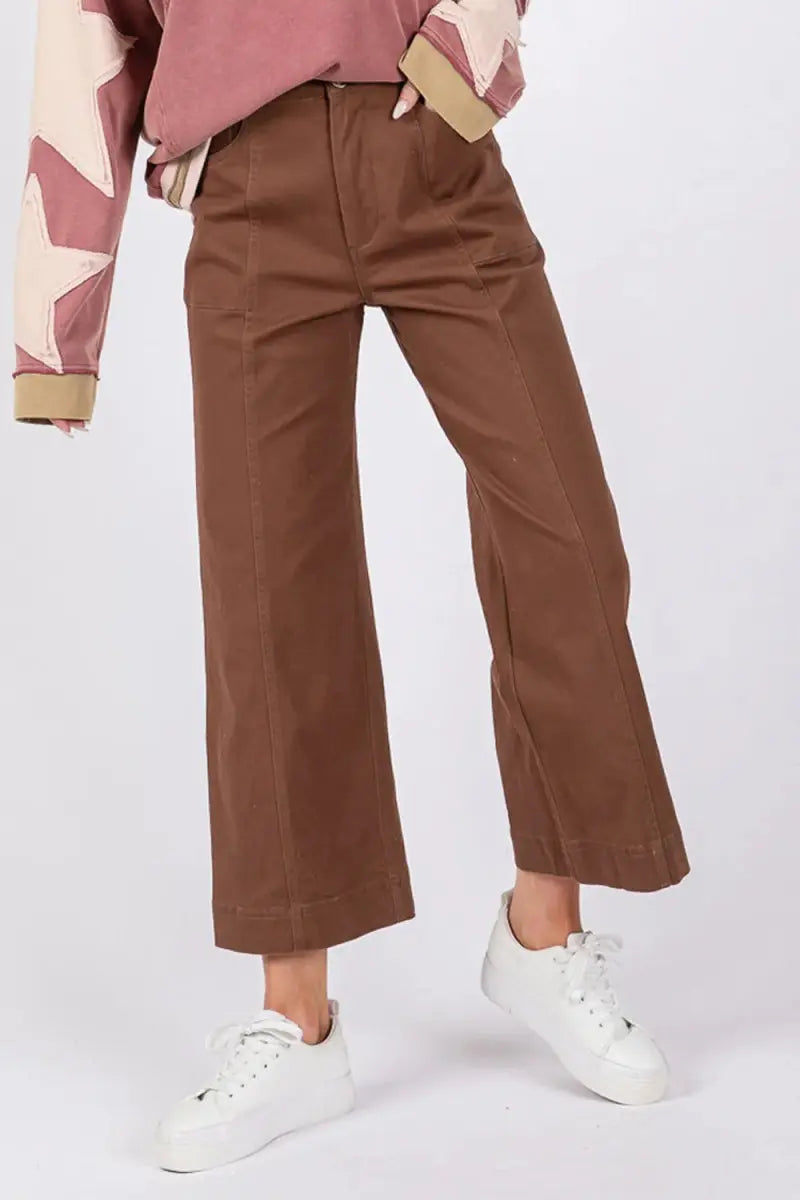 Trendsi SAGE+FIG Cropped Pants Women's Wide Leg Casual Bottoms Comfy Fit