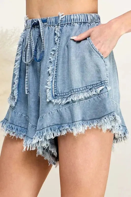 Trendsi Denim Shorts Women's Summer Casual Frayed Drawstring Jean Shorts