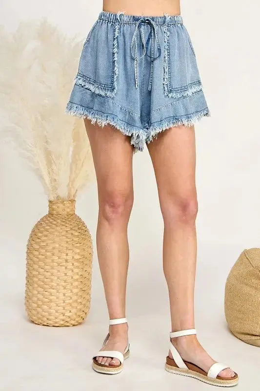 Trendsi Denim Shorts Women's Summer Casual Frayed Drawstring Jean Shorts