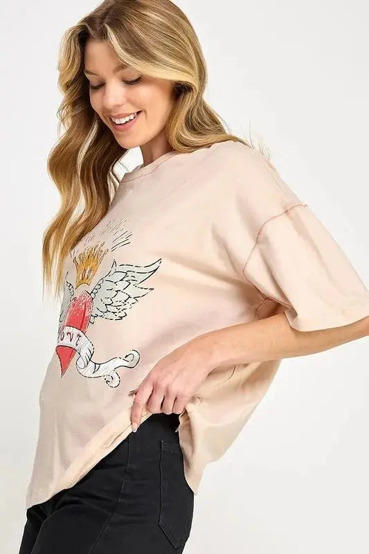 Trendsi SAGE+FIG Graphic Oversized Tee Women's Casual T-Shirt Soft & Comfy