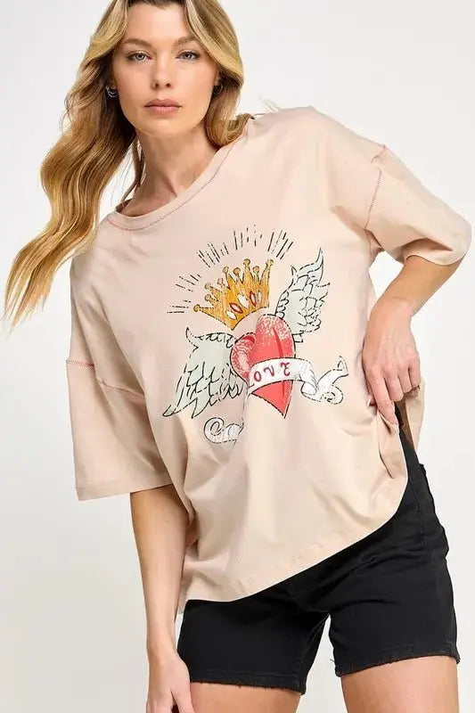 Trendsi SAGE+FIG Graphic Oversized Tee Women's Casual T-Shirt Soft & Comfy