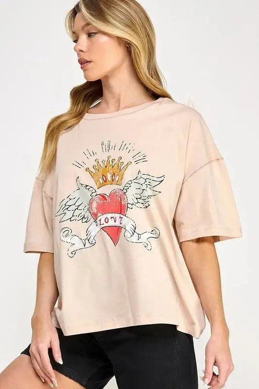 Trendsi SAGE+FIG Graphic Oversized Tee Women's Casual T-Shirt Soft & Comfy