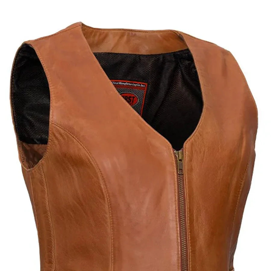 Savannah Women's Western Style Motorcycle Leather Vest Whiskey
