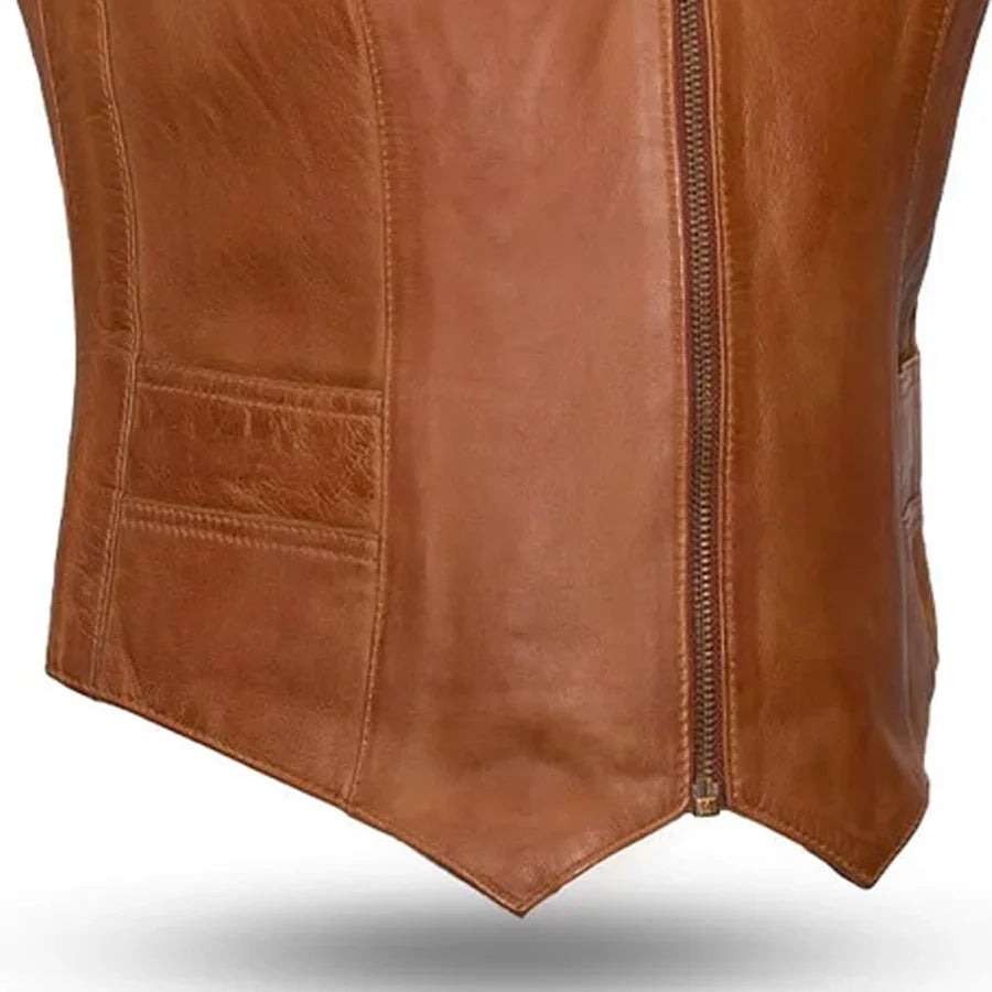 Savannah Women's Western Style Motorcycle Leather Vest Whiskey