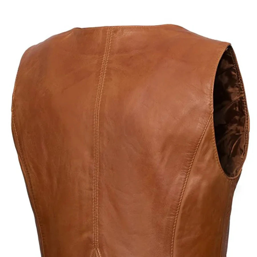 Savannah Women's Western Style Motorcycle Leather Vest Whiskey