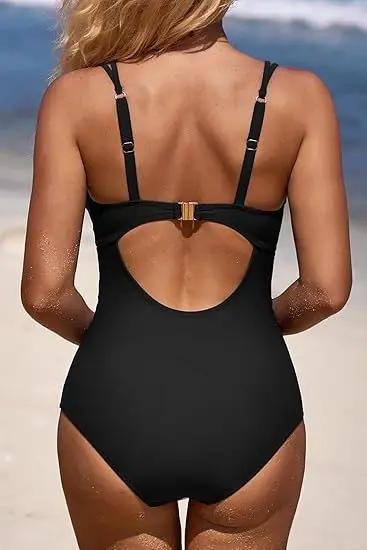 Monokini Swimsuit - Scalloped V-Neck Cut Out - Eco-Friendly One-Piece