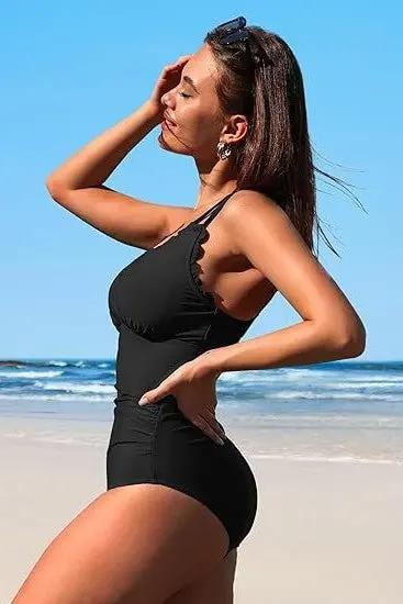 Monokini Swimsuit - Scalloped V-Neck Cut Out - Eco-Friendly One-Piece