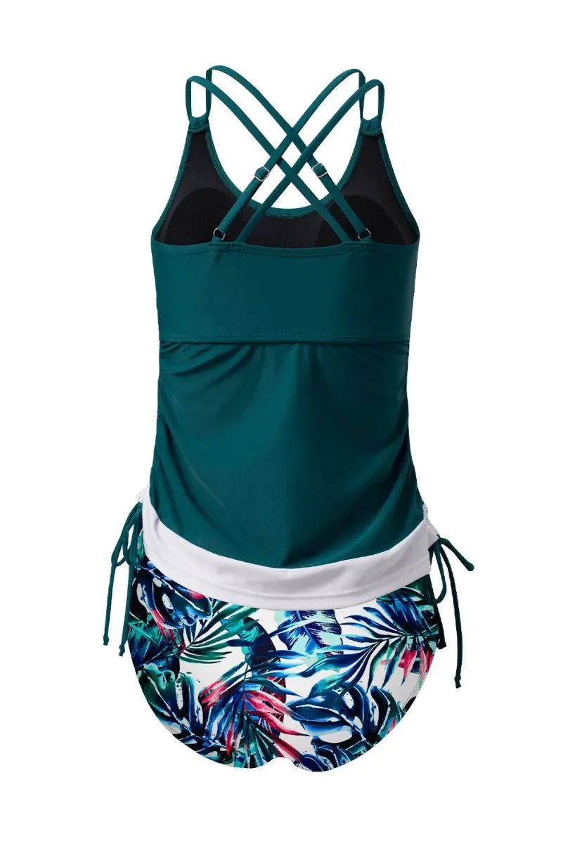 Love Salve Green Floral Tankini Women's Vacation Swimsuit Tummy Control Set