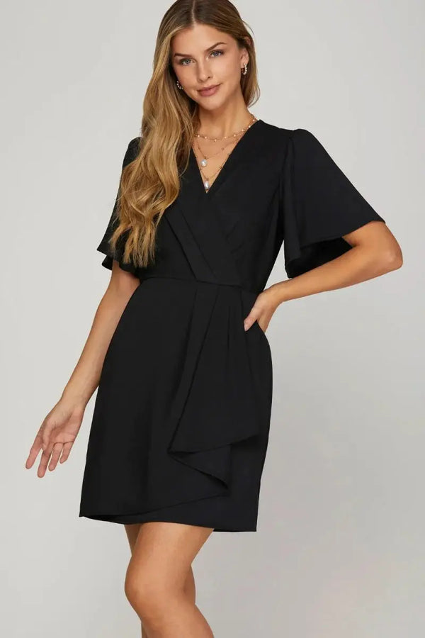 Trendsi Ruffle Mini Dress Women's Party, Date Night Dress - Flutter Sleeve, Surplice