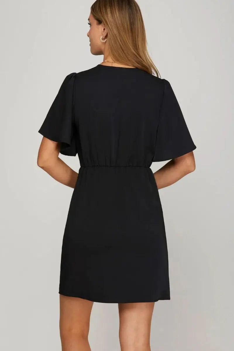 Trendsi Ruffle Mini Dress Women's Party, Date Night Dress - Flutter Sleeve, Surplice