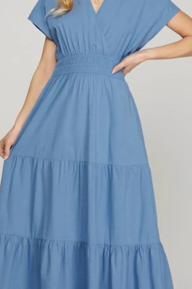 Maxi Dress - Surplice Tiered with Pockets - Casual Summer