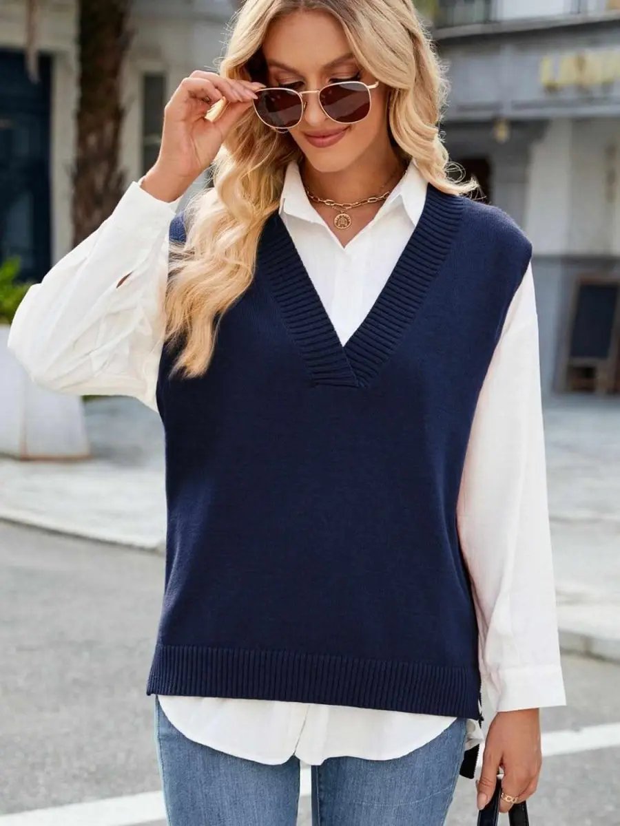 Sweater Vest - V-Neck Acrylic - Women's Layering Fashion