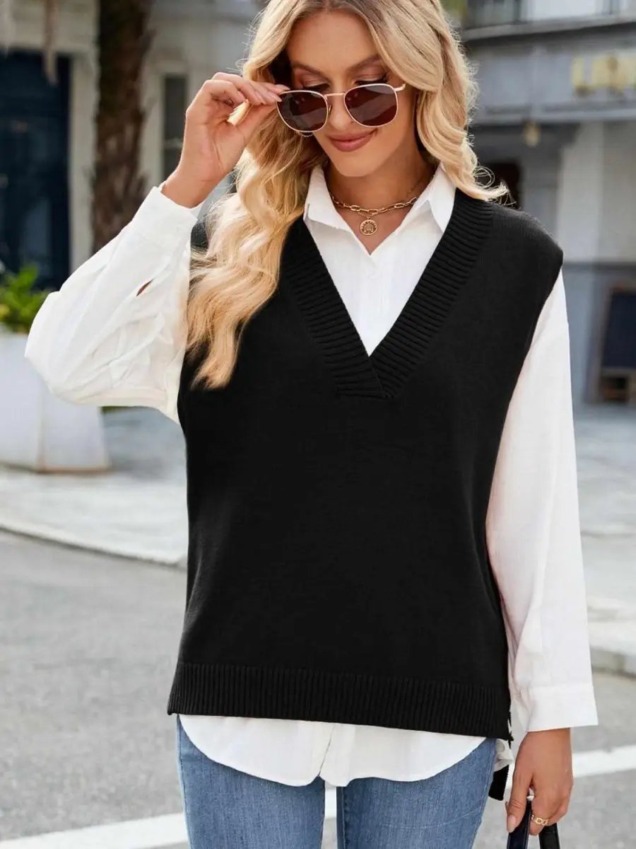 Sweater Vest - V-Neck Acrylic - Women's Layering Fashion