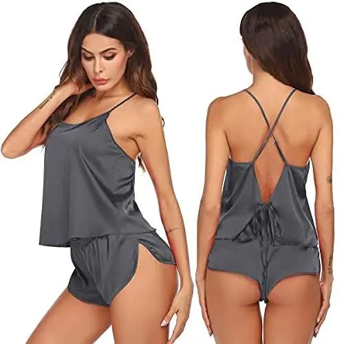 Love Salve Satin Pajamas Women's Backless Lingerie Cami Shorts Set Nightwear