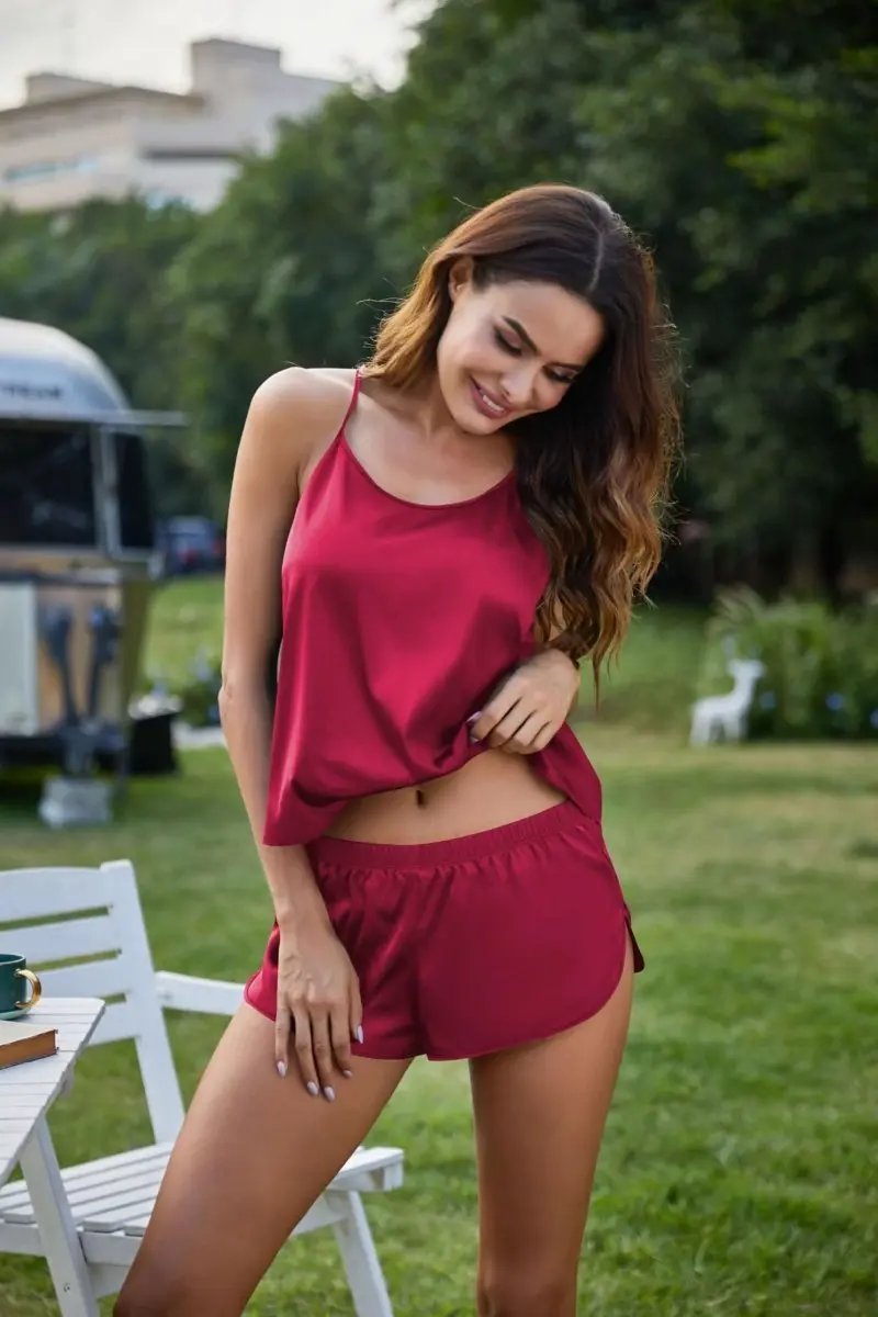 Love Salve Satin Pajamas Women's Backless Lingerie Cami Shorts Set Nightwear