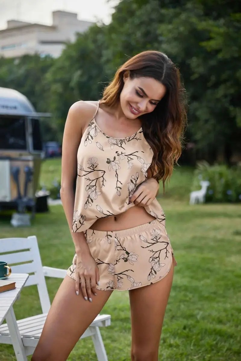 Love Salve Satin Pajamas Women's Backless Lingerie Cami Shorts Set Nightwear