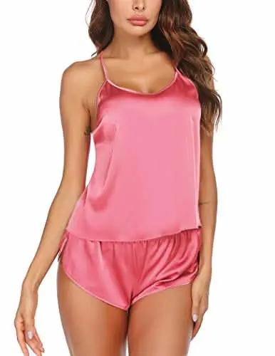 Love Salve Satin Pajamas Women's Backless Lingerie Cami Shorts Set Nightwear