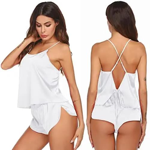 Love Salve Satin Pajamas Women's Backless Lingerie Cami Shorts Set Nightwear
