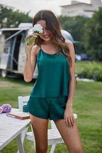 Love Salve Satin Pajamas Women's Backless Lingerie Cami Shorts Set Nightwear