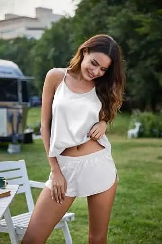 Love Salve Satin Pajamas Women's Backless Lingerie Cami Shorts Set Nightwear