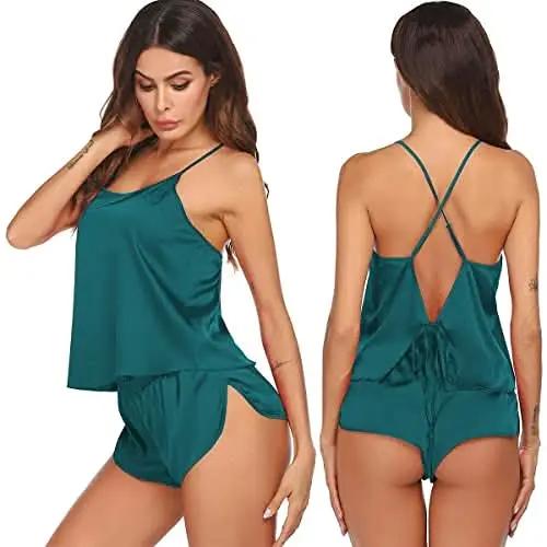 Love Salve Satin Pajamas Women's Backless Lingerie Cami Shorts Set Nightwear