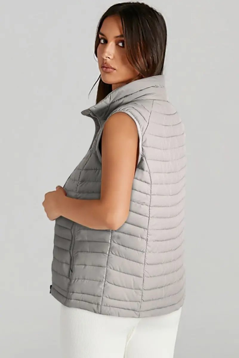 Love Salve Silvery Plush Vest Women's Layering Quilted Puffer Vest - Trendy Style