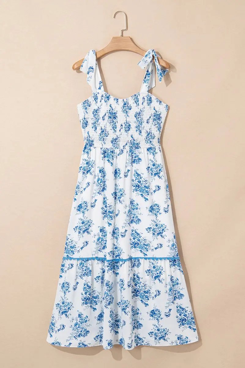 Love Salve Floral Dress Women's Vacation A-Line Shirred Knot Summer Dress
