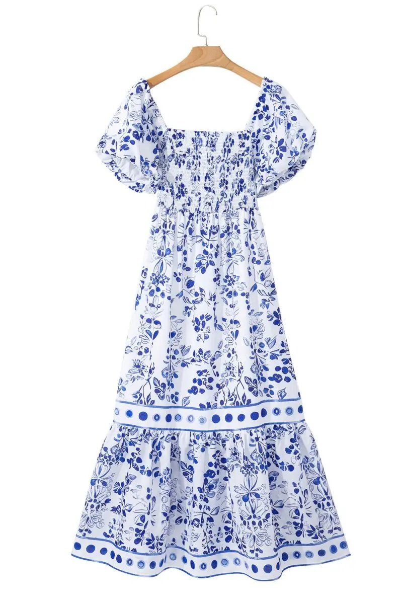 Love Salve Blue Floral Dress Women's Wedding Guest A-Line Summer Dress - Flattering & Stylish