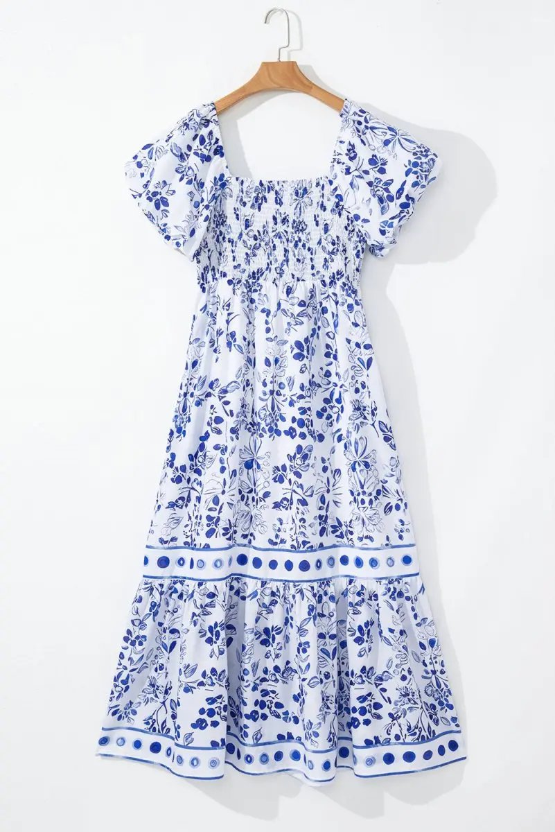 Love Salve Blue Floral Dress Women's Wedding Guest A-Line Summer Dress - Flattering & Stylish