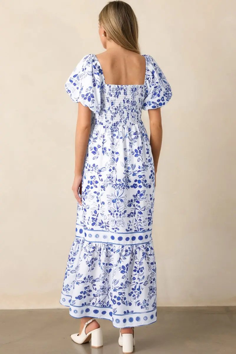 Love Salve Blue Floral Dress Women's Wedding Guest A-Line Summer Dress - Flattering & Stylish