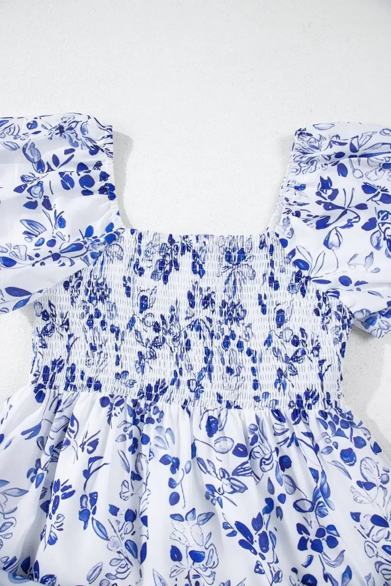Love Salve Blue Floral Dress Women's Wedding Guest A-Line Summer Dress - Flattering & Stylish