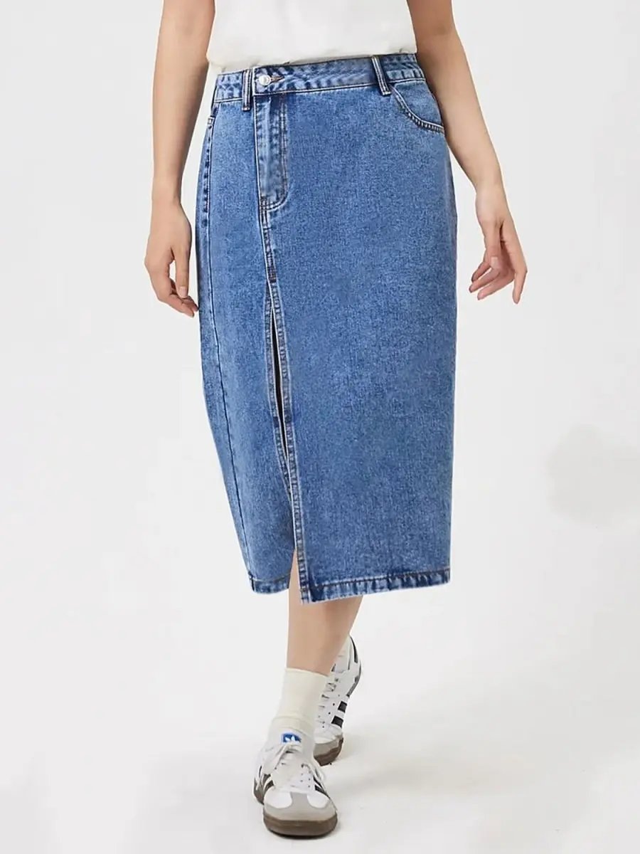Denim Midi Skirt - Pocketed Slit - Chic & Versatile