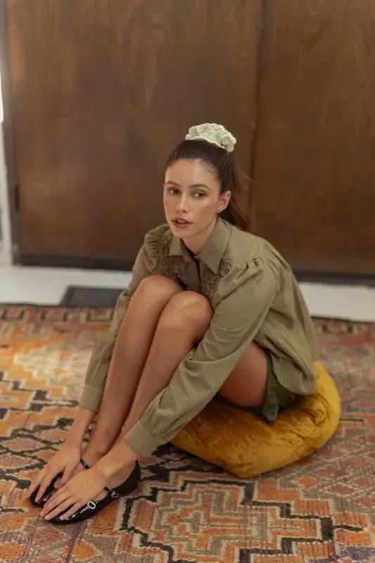 Trendsi Smocked Babydoll Blouse Women's Cute Long Sleeve Top Comfy Fit