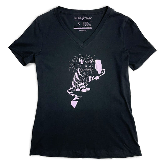 Snap Cat Womens V-neck T-shirt