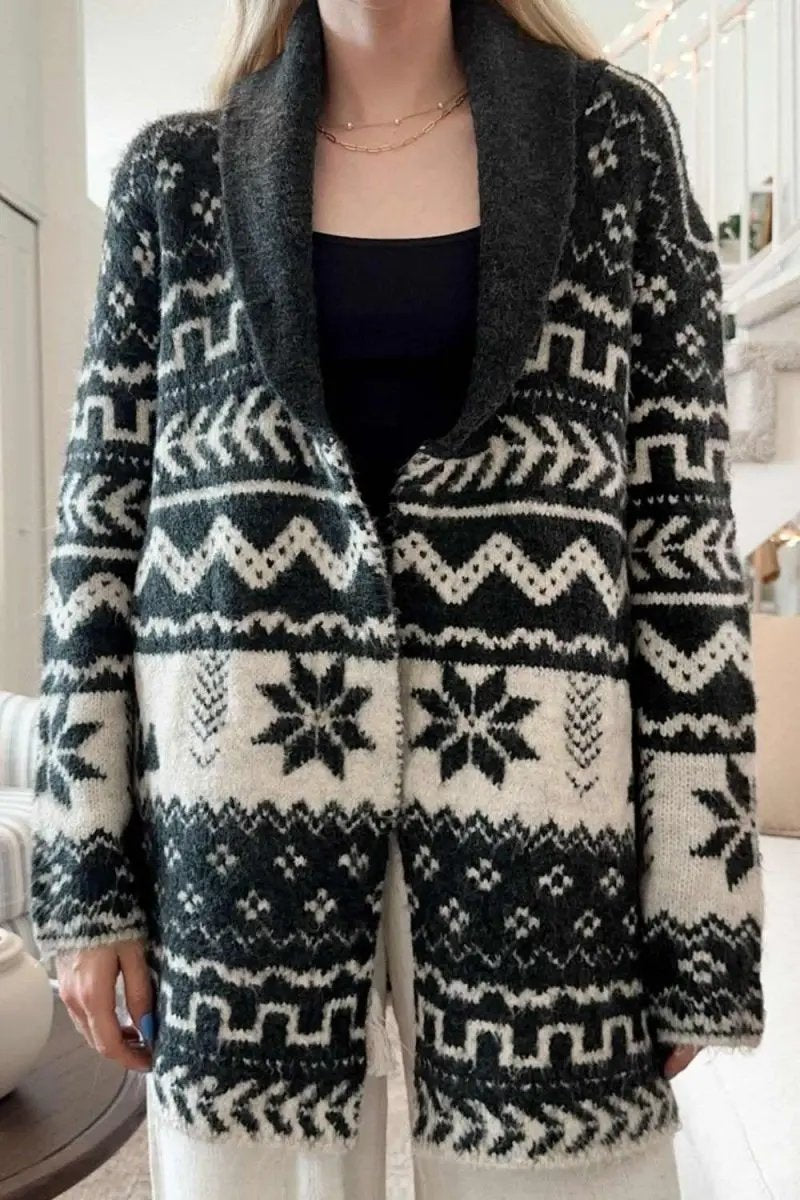 Cardigan - Snowflakes & Collared Neck - Soft Winter Knit