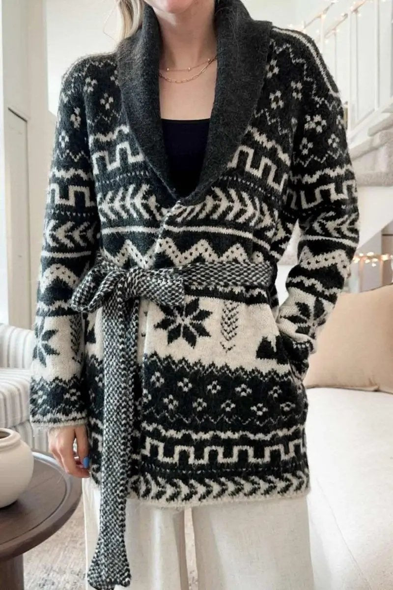 Cardigan - Snowflakes & Collared Neck - Soft Winter Knit