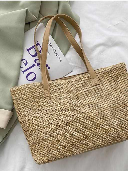 Trendsi Woven Tote Bag Women's Solid Color Versatile Handbag, Stylish & Functional