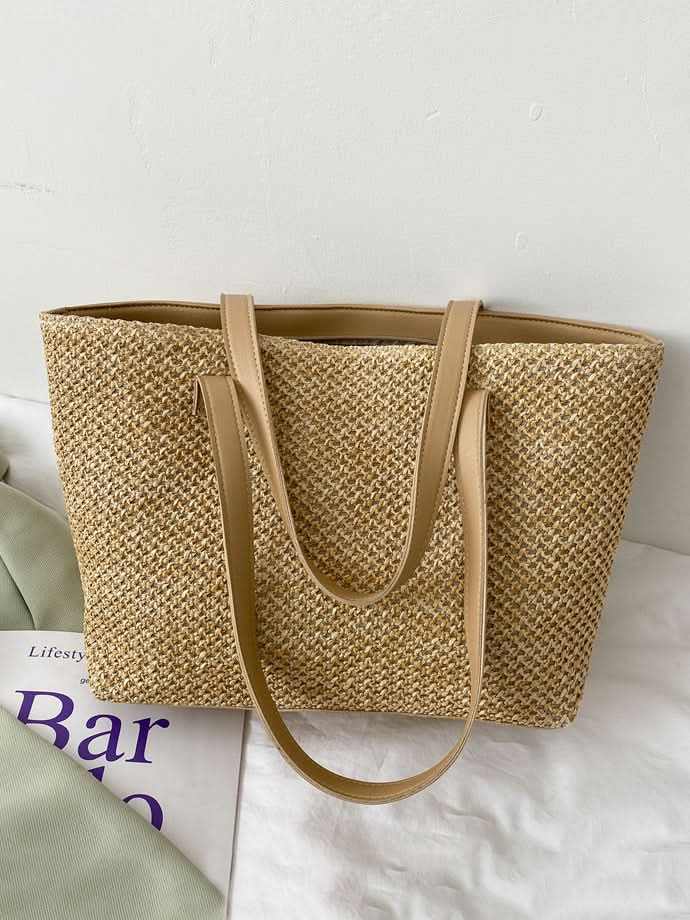 Trendsi Woven Tote Bag Women's Solid Color Versatile Handbag, Stylish & Functional
