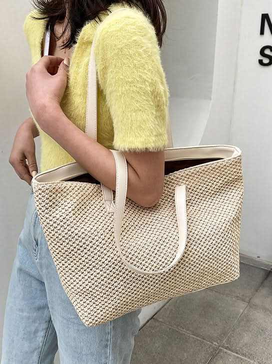 Trendsi Woven Tote Bag Women's Solid Color Versatile Handbag, Stylish & Functional