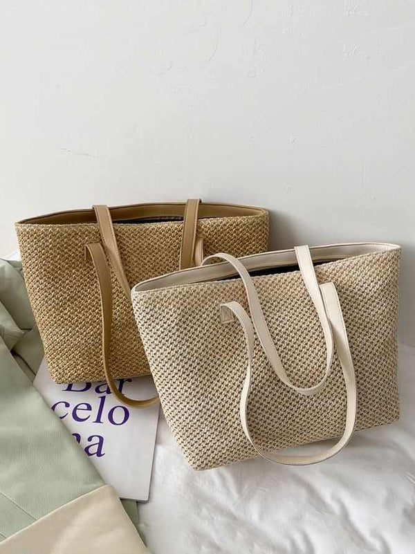 Trendsi Woven Tote Bag Women's Solid Color Versatile Handbag, Stylish & Functional