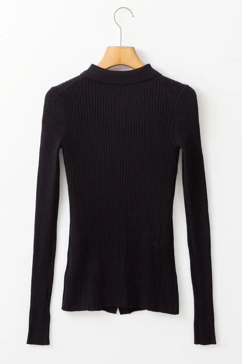 Love Salve Black Ribbed Knit Women's Cardigan Sweater Slim Fit & Sophisticated