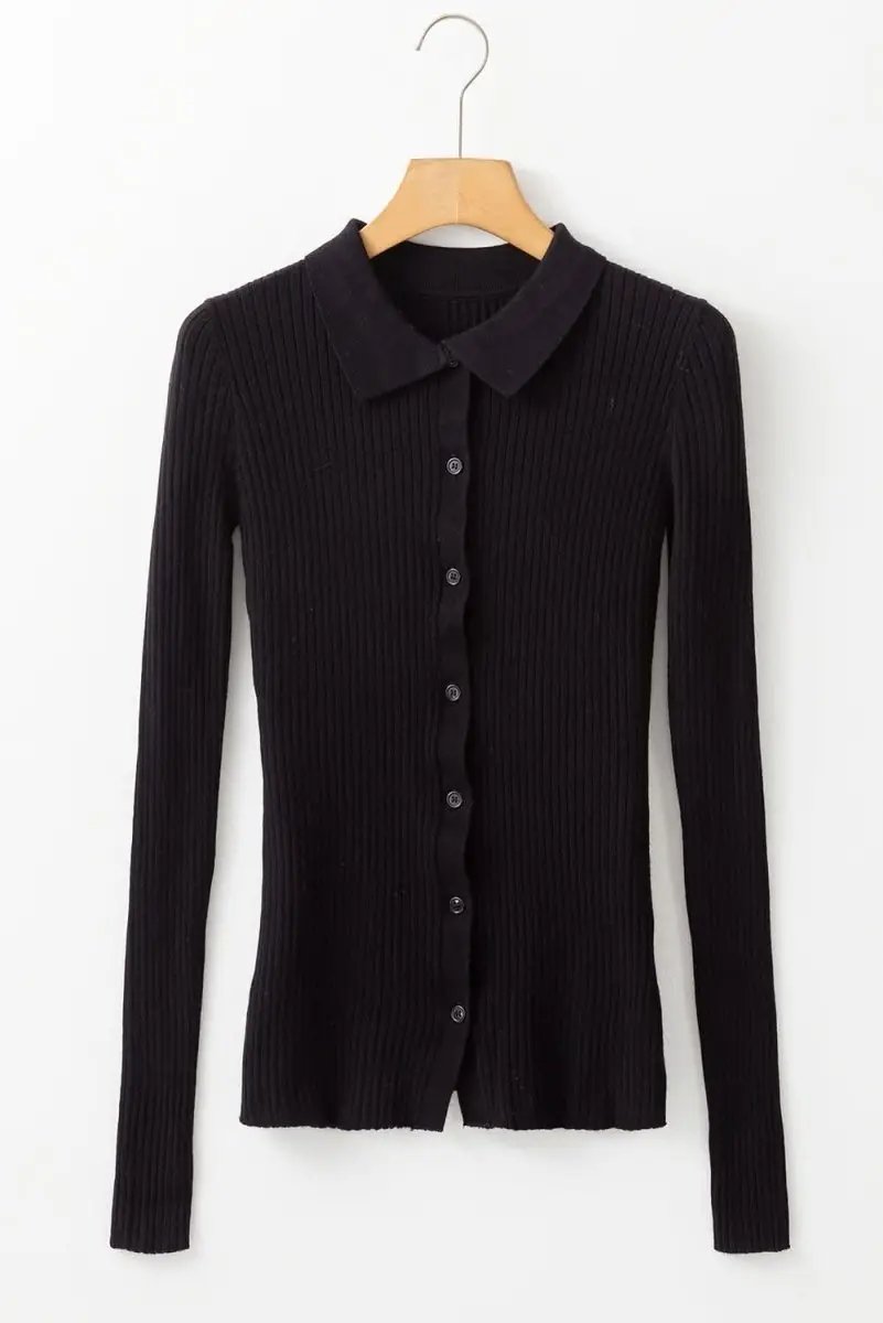 Love Salve Black Ribbed Knit Women's Cardigan Sweater Slim Fit & Sophisticated