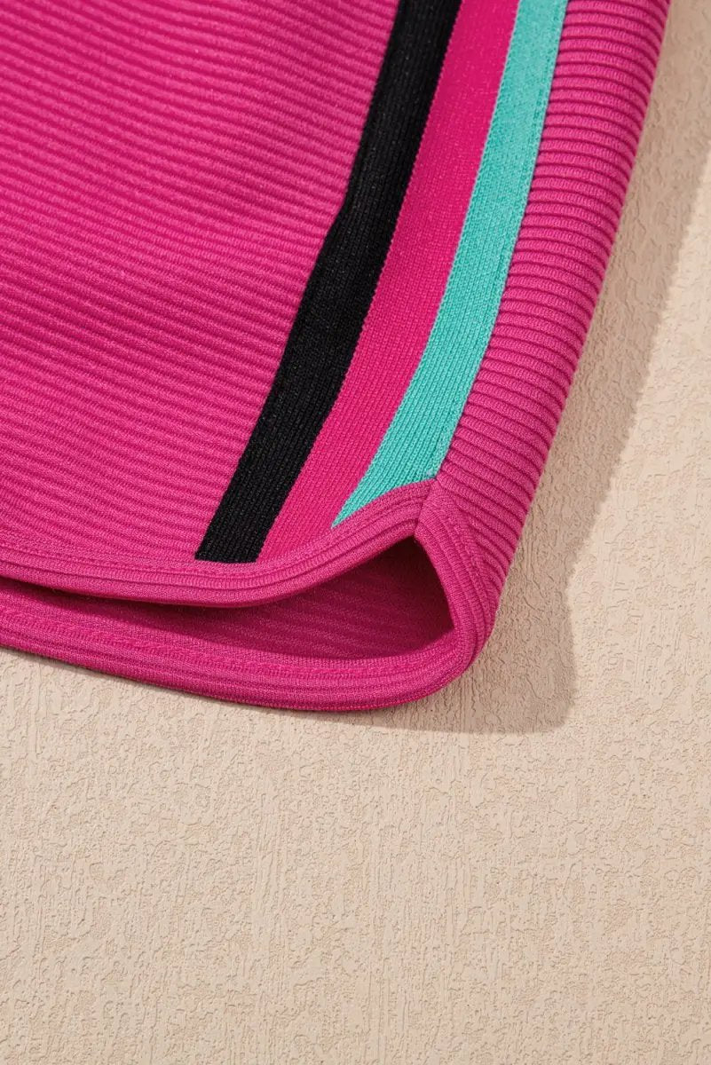 Love Salve Pink Striped Set Women's Casual Summer Outfit Set - Flutter Sleeves, Zipped Collar