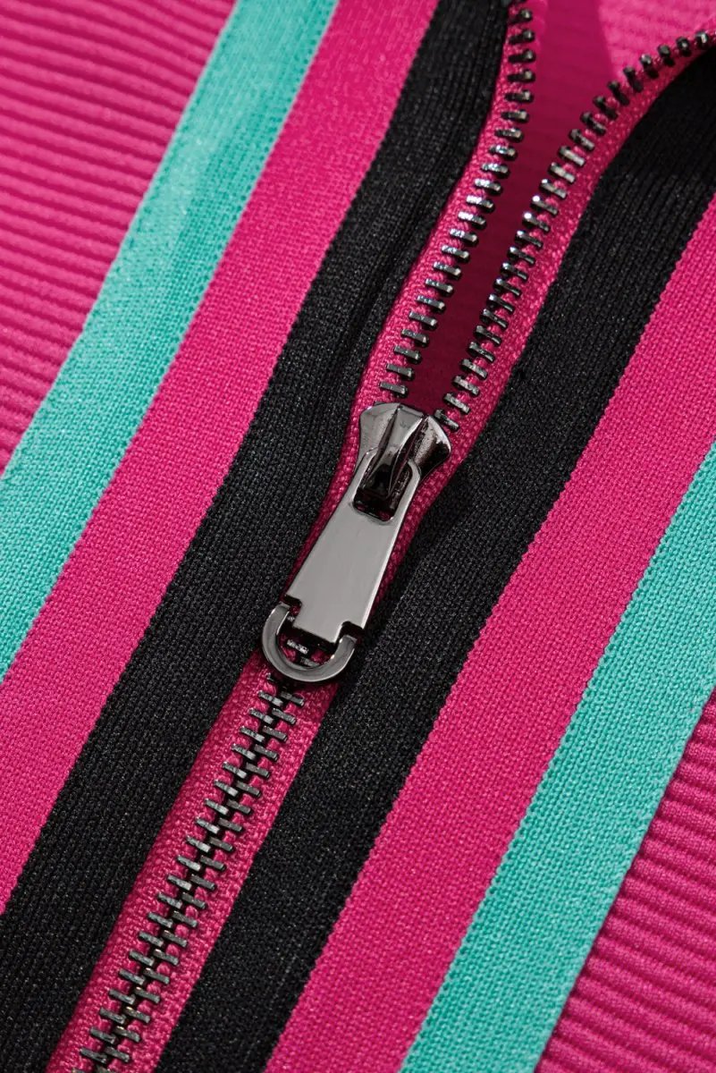 Love Salve Pink Striped Set Women's Casual Summer Outfit Set - Flutter Sleeves, Zipped Collar