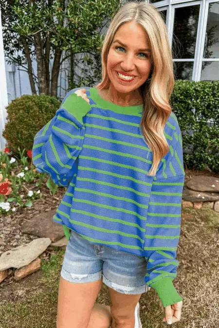 Trendsi Striped Sweater Women's Casual Round Neck Long Sleeve Top Comfortable