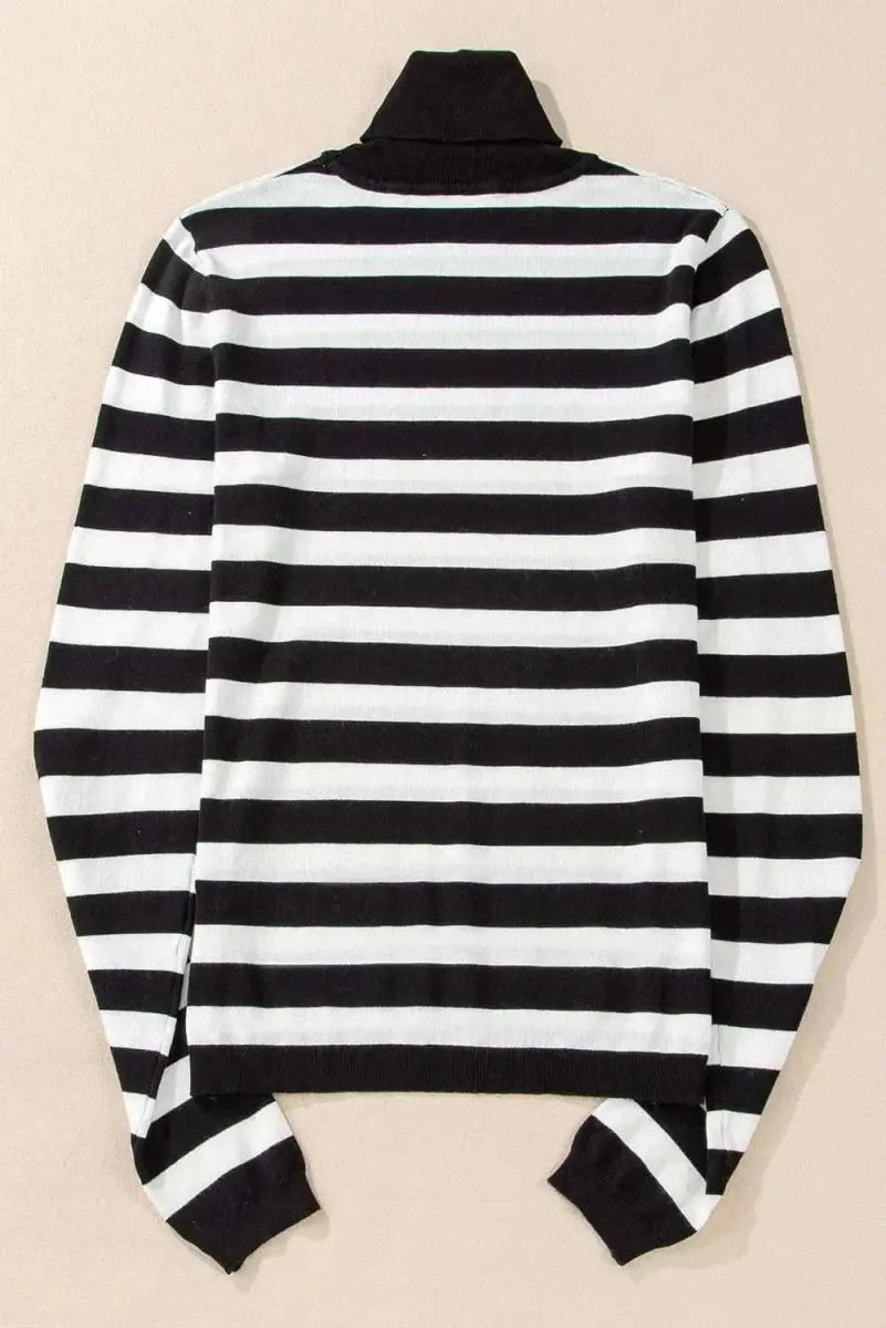 Trendsi Striped Turtleneck Women's Long Sleeve Knit Top - Comfortable Wear